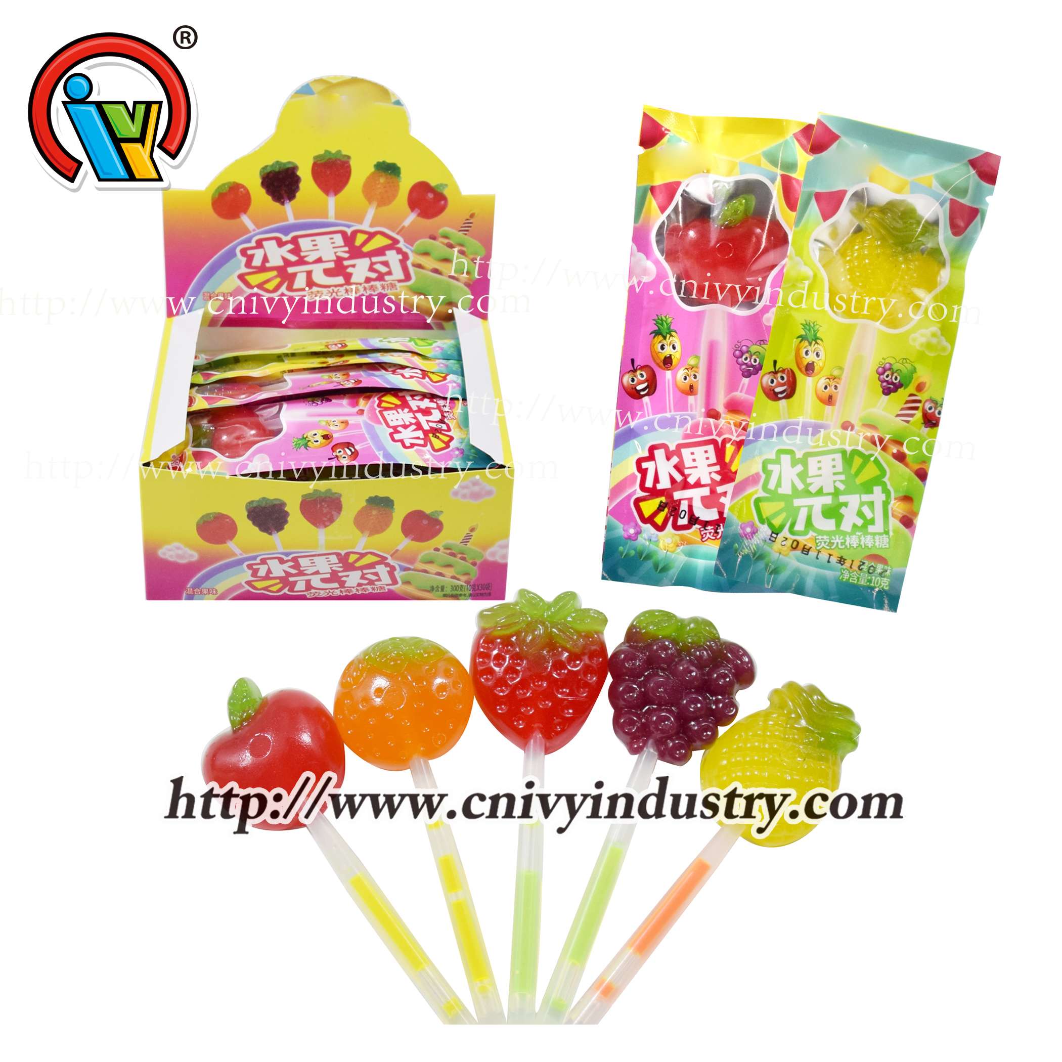 fruit shape glow stick lollipop candy